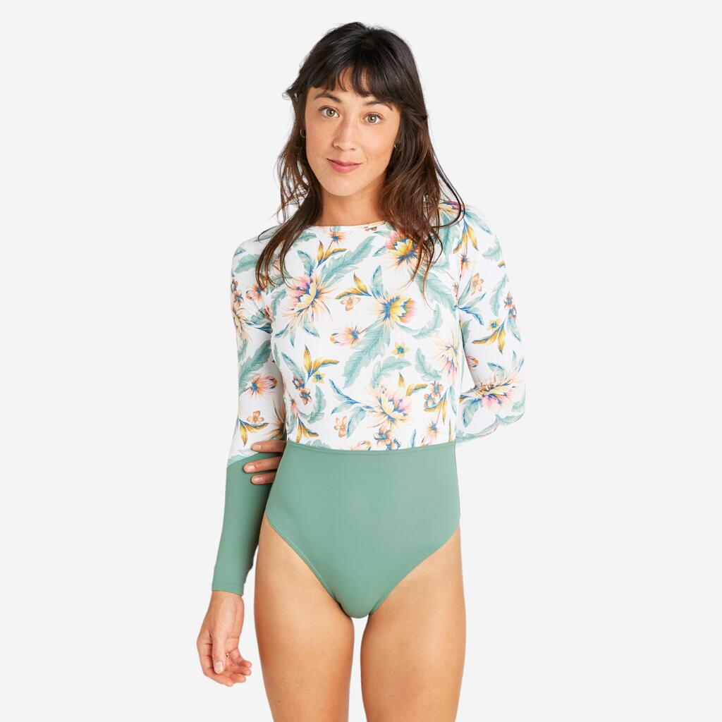 Women's one-piece long sleeve swimsuit - Mary belly white